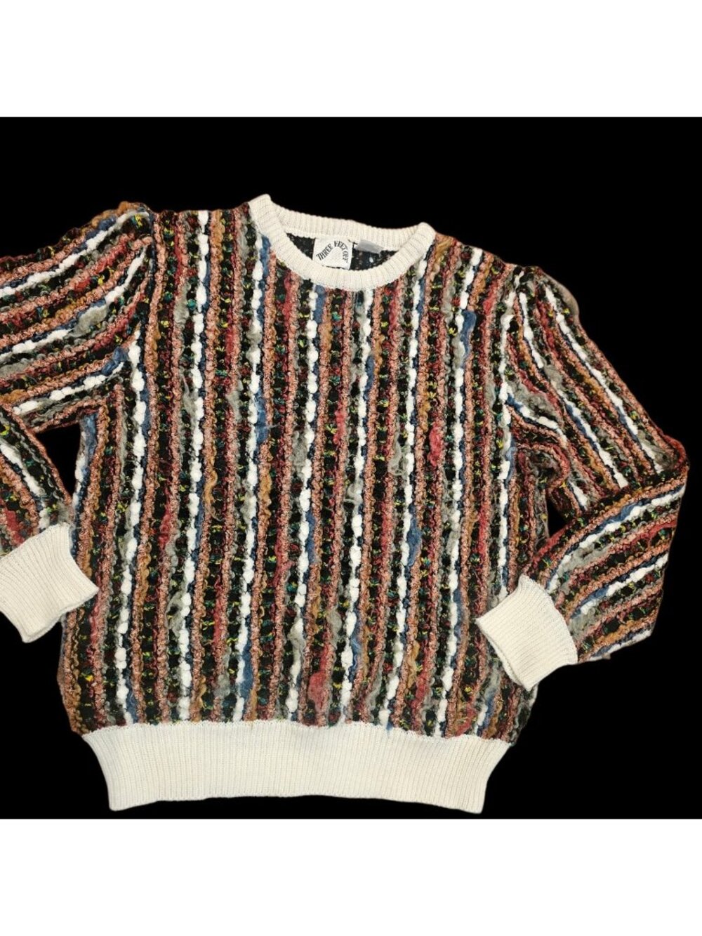 VTG Womens Textured 3D Knit Sweater Sz S Multi-color Fuzzy Retro Cosby